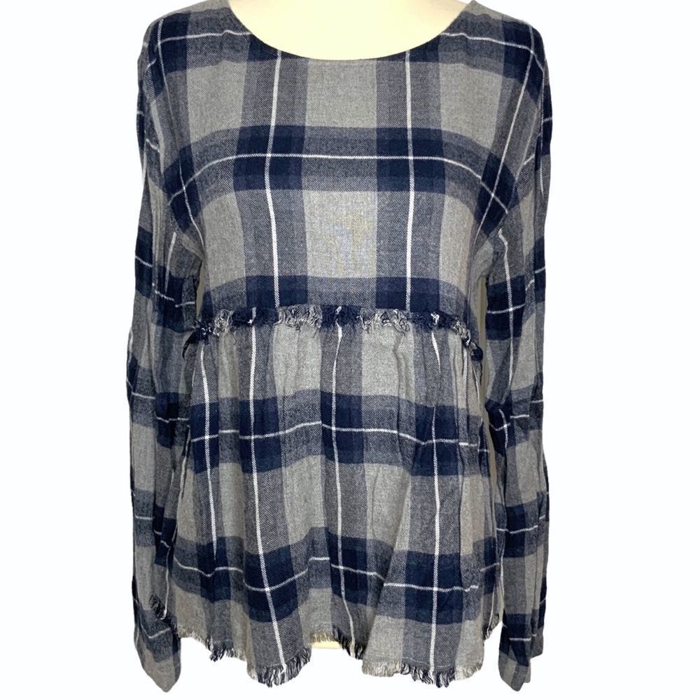 SILENCE + NOISE plaid flannel peplum pullover top size S